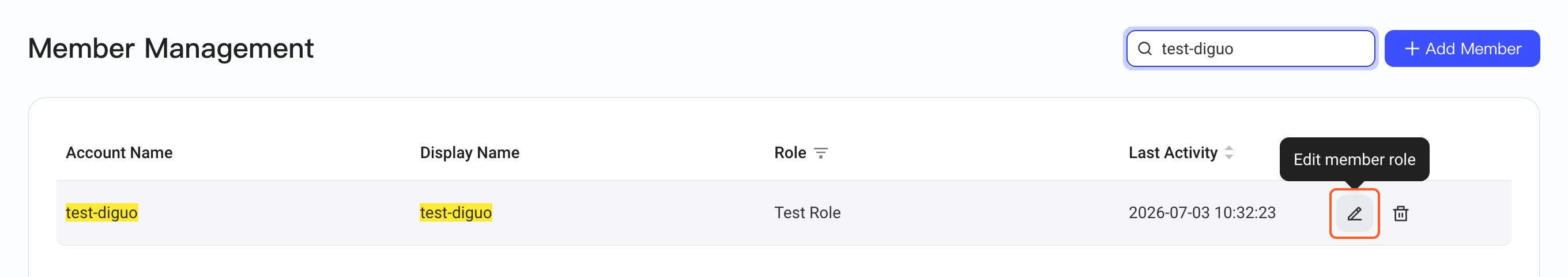 成员管理列表中悬停编辑笔，显示编辑成员角色提示