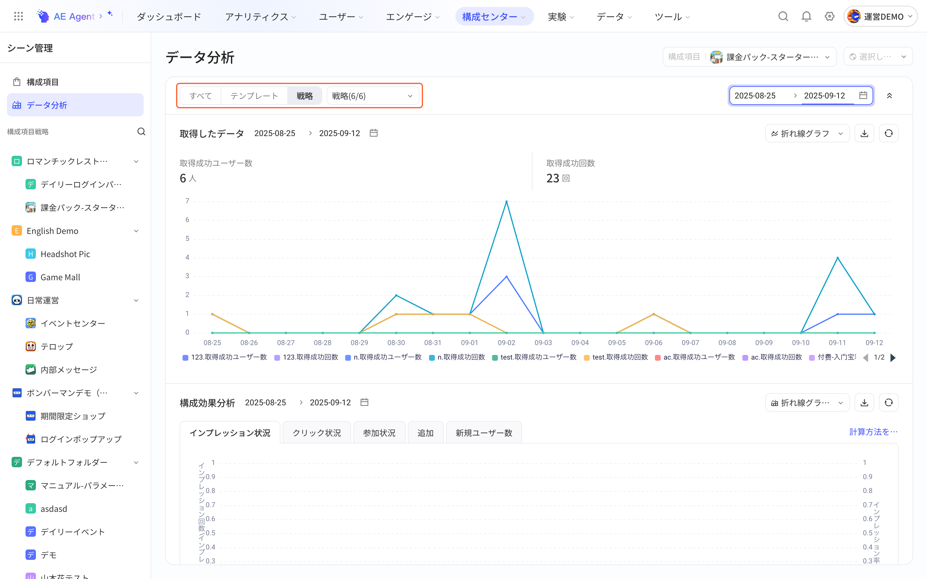 数据分析报告切换到策略视角，框出视角切换和策略下拉选框