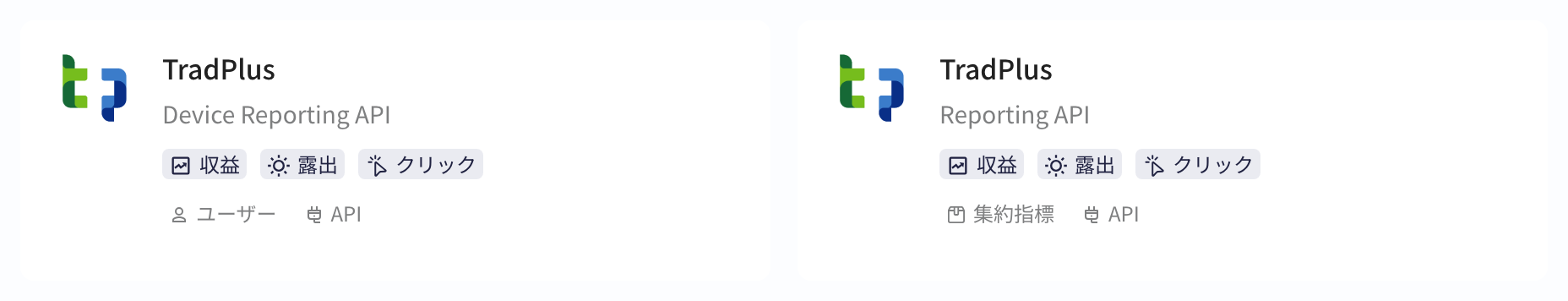 选择三方集成平台中 TradPlus 的设备层级数据报告 API 和综合报表查询 API 两张卡片