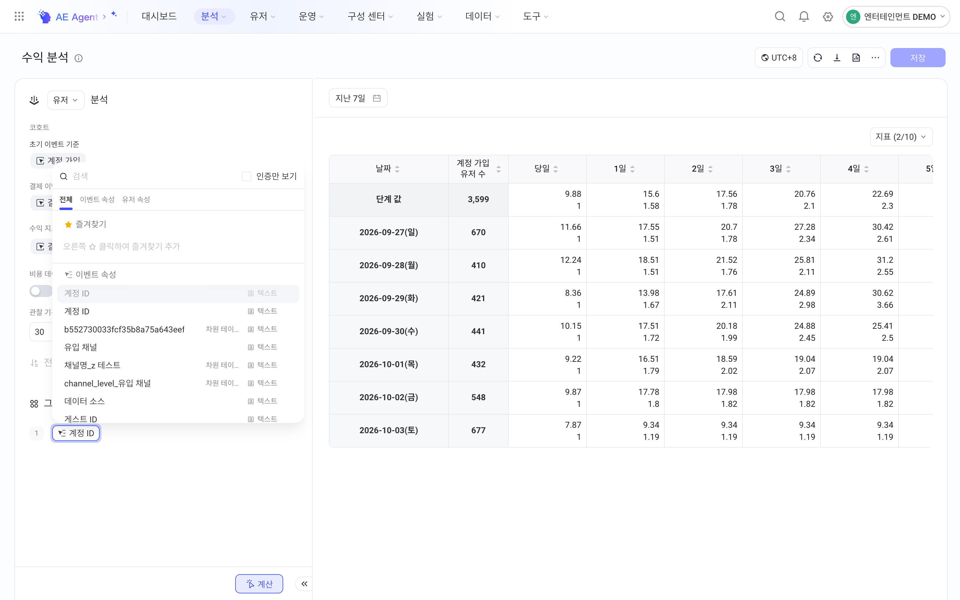 收入分析新增分组项并展开分组属性下拉