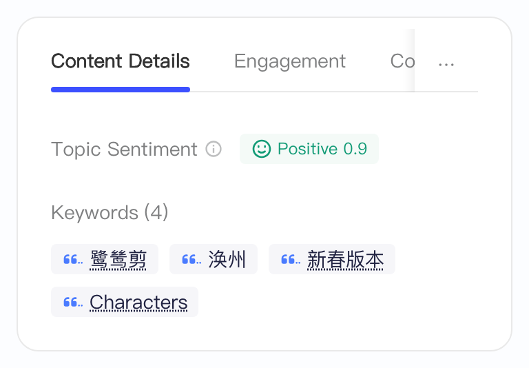内容详情页「内容信息」tab：主题情感和识别出的关键词