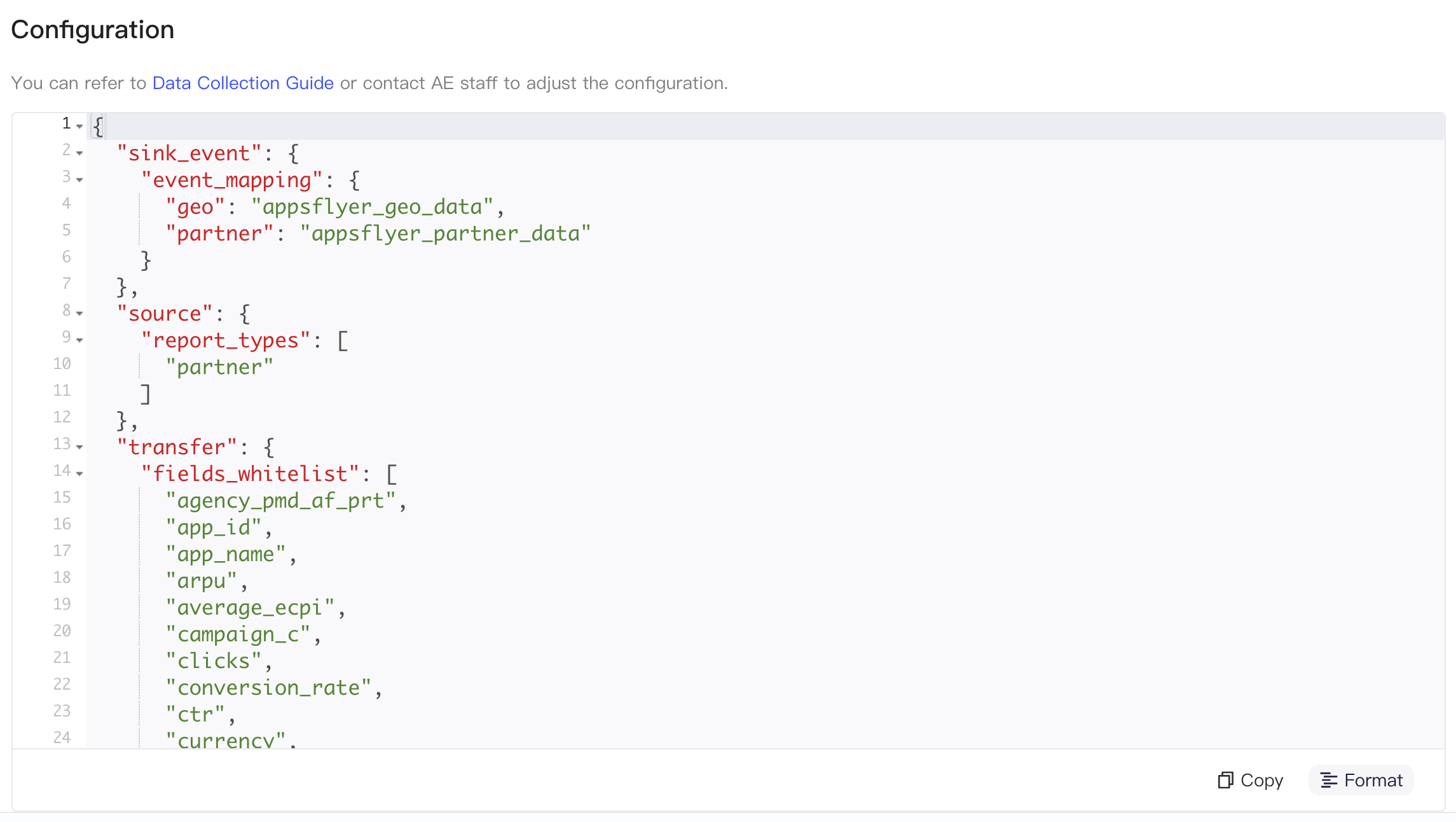 集成配置区域，JSON 编辑器中是格式化后的 Pull API 聚合指标集成配置