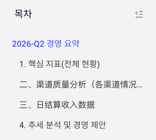 总结摘要左侧自动生成的目录，按层级列出经营总结摘要的各级标题